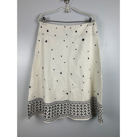 Willi Smith Linen Blend Geometric A-Line Midi Skirt Sz 6 Black White Embroidered - Picture 5 of 5